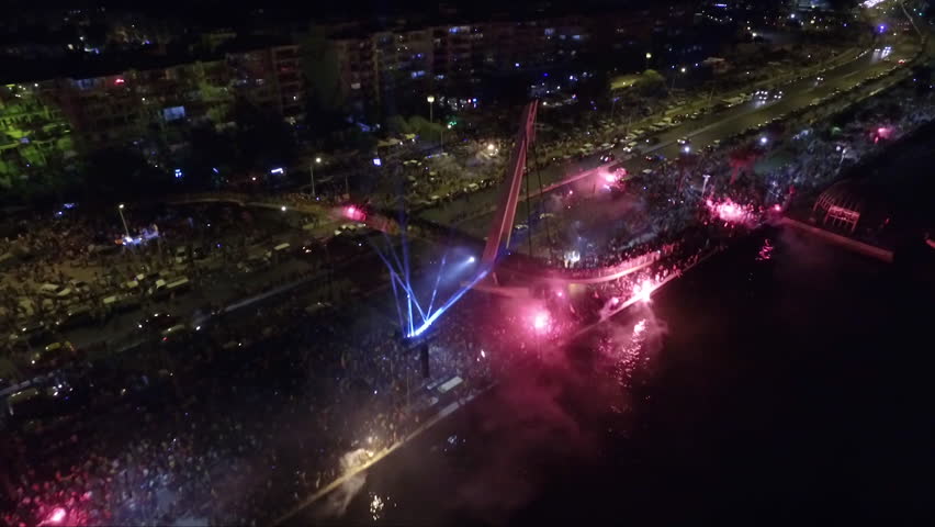 celebration by burning torch by the sea