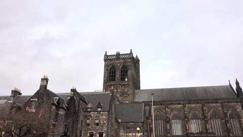 Paisley, Glasgow, Scotland, UK; November 24th 2018: Zoom in to the square tower of the Abbey.
