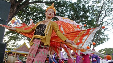bangkok, thailand - November 24, 2018 : Performances for Thai Art Conservation,thai dancing art(fon ram) at the Red Cross Fair,Lumphini Park.

