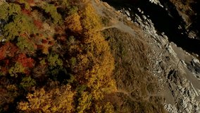 Aerial view of Arakawa river in autumn, Nagatoro, Saitama Prefecture, Japan.