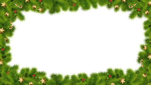 Christmas festive frame with fir branches, decorations, candy, stars and holly with Luma Matte for space for design greeting card and commercials