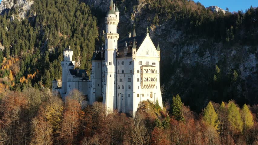 Aerial view, Flight to Neuschwanstein Castle, Bavaria, Germany