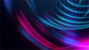 Animation of neon wavy sphere. violet and blue color. Futuristic motion background.