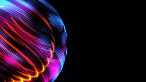 Animation of neon wavy sphere. violet and blue color. Futuristic motion background.