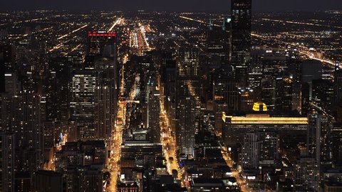 Chicago Circa-2015, aerial view of building density in River North featuring The Merchandise Mart