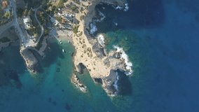 Aerial drone footage of Bali Beach at Rethymno, Greece