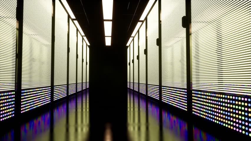 Through Rack Servers. Big data Center. Artificial Intelligence. Machine learning. Information Technology Center. Royalty-Free Stock Footage #1020008221