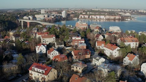 Aerial view of residential island Stora Essingen in Stockholm, Sweden