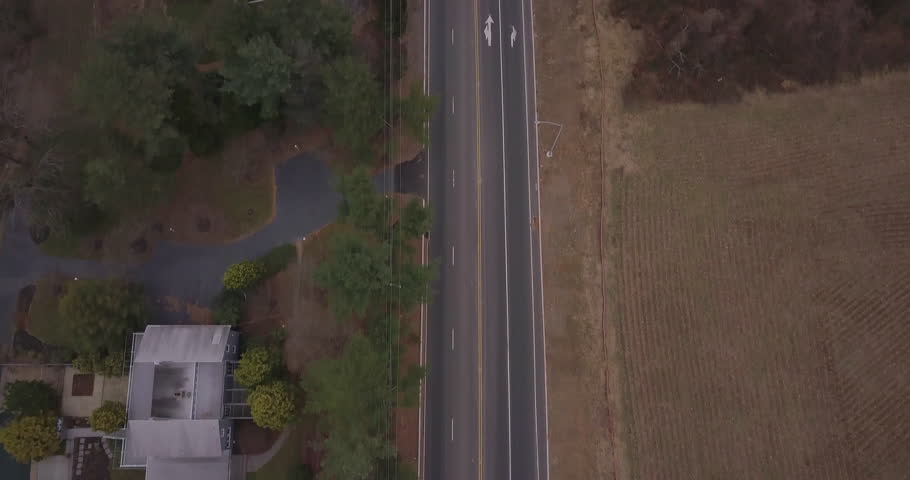 Drone straight down over road and cars