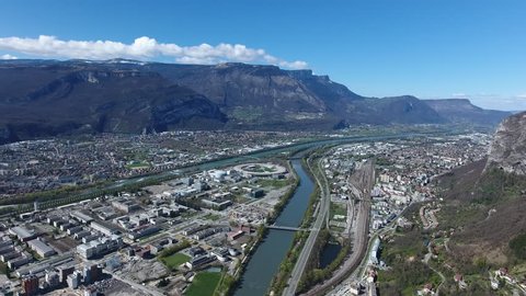 Particle accelerator in Grenoble European scientific center Drone aerial view