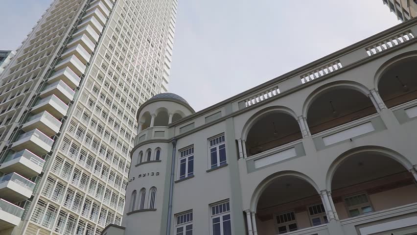 Modern building and skyscrapers in the boulevard Rothschild in Tel Aviv, Israel.