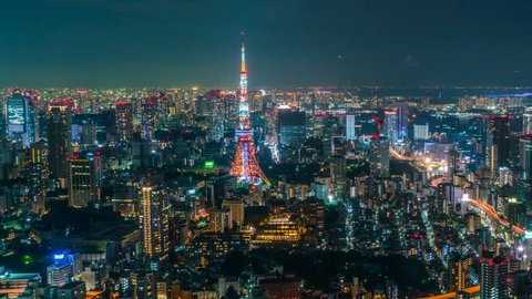 wide aerial time-lapse shot tokyo tower Stock Footage Video (100% ...