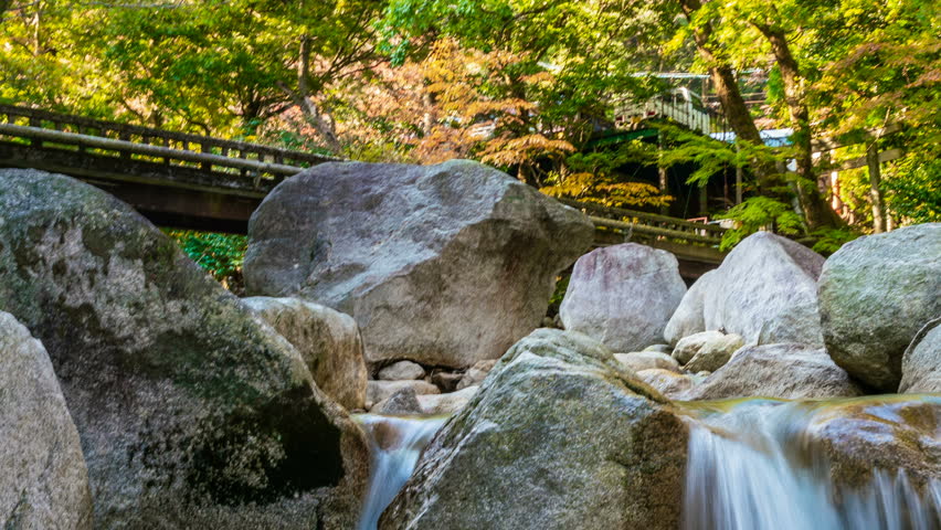 Timelapse close up shot of silky waterfalls in Mie Prefecture in Japan -Bridge Shot-