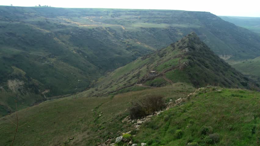 pan, Ruins of Gamla ancient city and archaeological site, golan heights, israel
