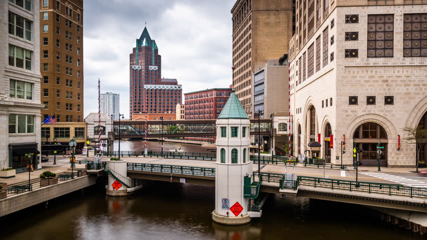 Milwaukee, Wisconsin, USA downtown cityscape on the river.