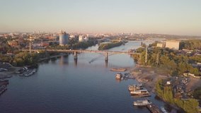City of Samara River and Bridges, aerial panoramic video