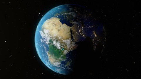 Earth rotates around its axis. World Globe surrounded by infinite space. World Globe from Space. Change of night and day. Elements of this image furnished by NASA