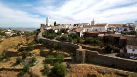 Portugal. Aerial view in Monsaraz. Village in Alentejo. 4k Drone Video