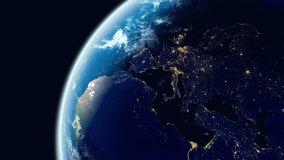 Earth. The slowest acceptable at stocks: 360 Degrees Rotation, 3600 Frames, 60FPS. 4k Slowly rotating Earth with night lights, seamless looped 3d animation. Realistic Earth. High detailed textures. - Powered by Shutterstock - Get 15% off with code: PIKWIZARD15