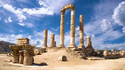 Ruins Temple of Hercules in the Amman Citadel complex (Jabal al-Qal'a), Amman, Jordan.
