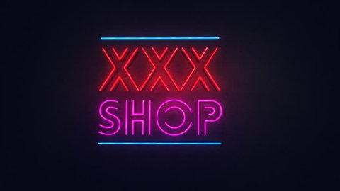 Sex Shop xxx neon sign lights logo text glowing multicolor in Night Club Bar Blinking Neon Sign Style. Motion Animation. Video available in HD render footage