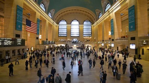 NEW YORK, USA - September 31, 2018: GRAND CENTRAL TERMINAL interior view. This historical train station largest train station in the world by number of platforms. Manhattan, New York. 