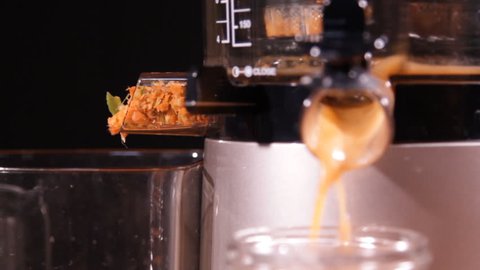 Making fresh fruit juice in slow juicer