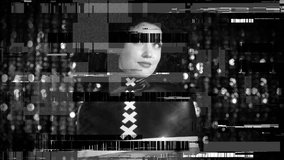 cute scissorhands style gothic model posing with intentional overlayed video distortion and glitch effects