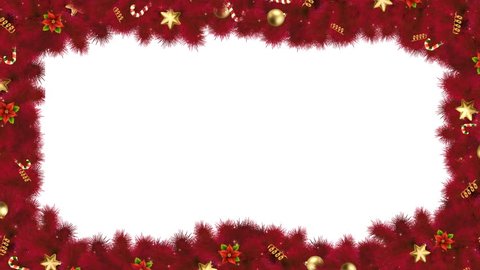 Christmas or New Year cascade magic frame with red fir branches, festive ornament and candy, with Luma matte for greeting card or commercials