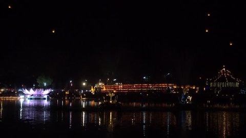 Lanterns in the sky at Loi Krathong festival in Chiang Mai Thailand