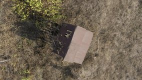 Top view of old water well 4K aerial video