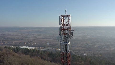 Construction of telecommunication  antenna tower 4K drone footage
