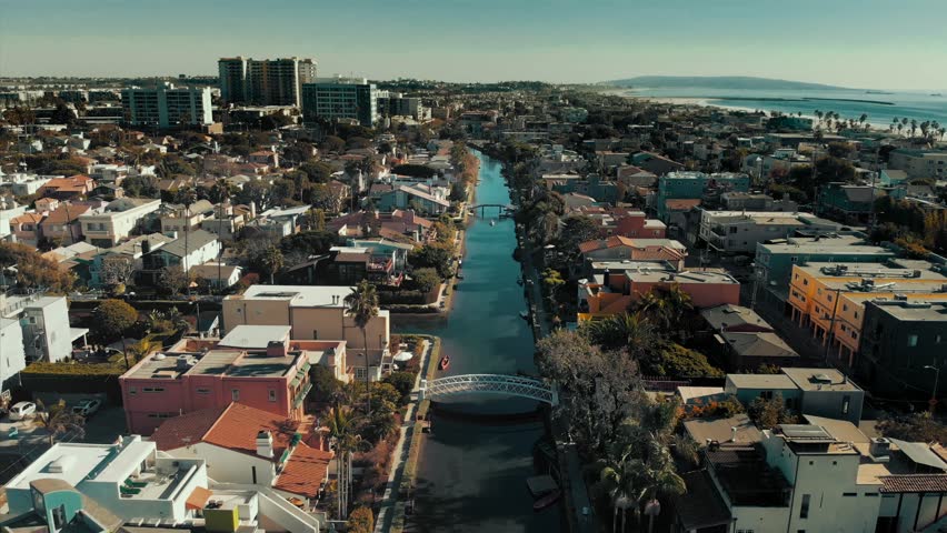 Aerial View of Venice canals in Los Angeles, California