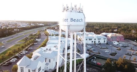 INLET BEACH, FLORIDA - MAY 24, 2018: The iconic Inlet Beach water tower on a late-spring evening.  
