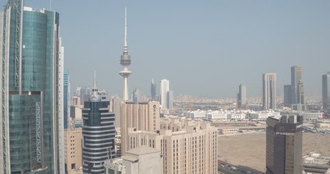 4K Aerial view of skyscrapers in Kuwait City, aerial view of the Liberation Tower, Kuwait City, Kuwait