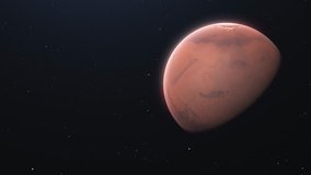 Mars slowly rotating. Realistic red planet globe rotates around its axis. 4k loopable cycle video animation with place for text