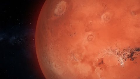 Fullscreen Mars Passes By. Beautiful, cinematic animation of the red planet, which passes by in fullscreen.