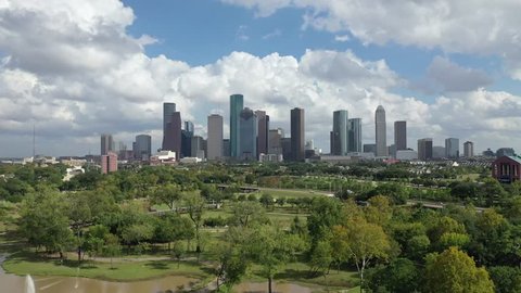 Houston, Texas / United States - October 1, 2018 : Aerial of Houston Texas' Downtown area, suburbs and surrounding scenery