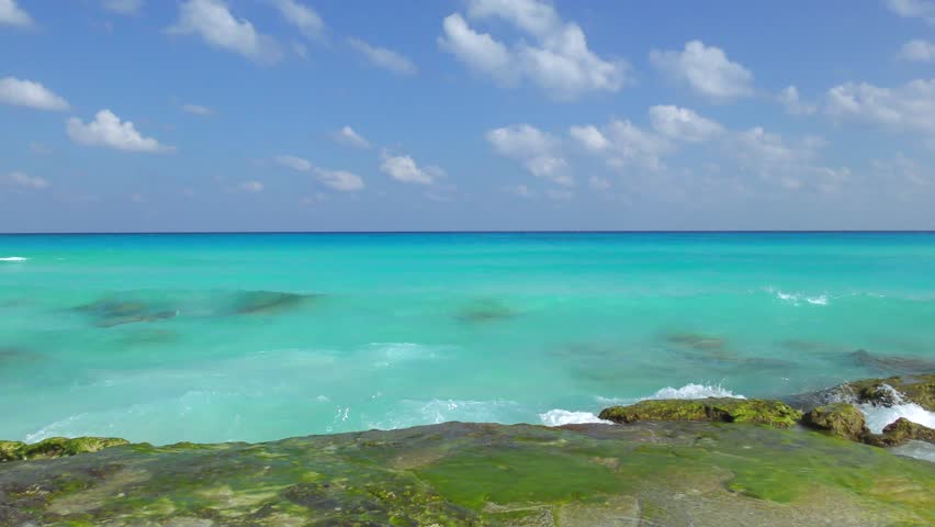 Seaview of Caribbean Sea in Cancun Mexico. Seascape Scenic of Tropical Country