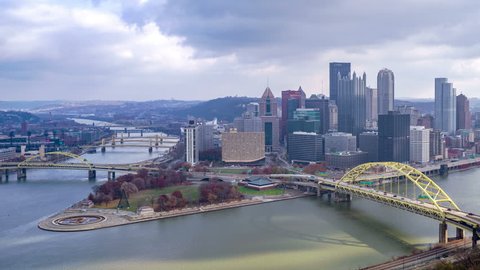 Pittsburgh, Pennsylvania, USA - November 25, 2018: 4K time lapse of Pittsburgh