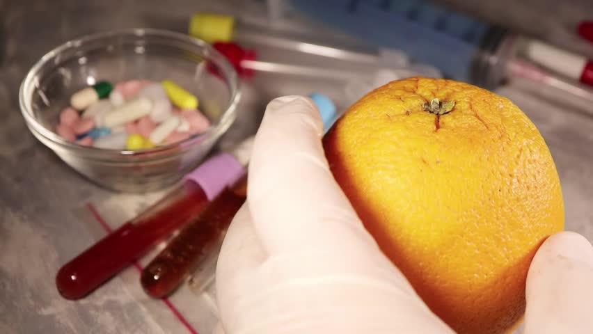 Researcher Injection Treatment to Orange Fruit Close Up in Biology Laboratory Royalty-Free Stock Footage #1020183829
