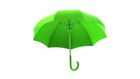 Rotating green umbrella on a white background. Animation with alpha channel