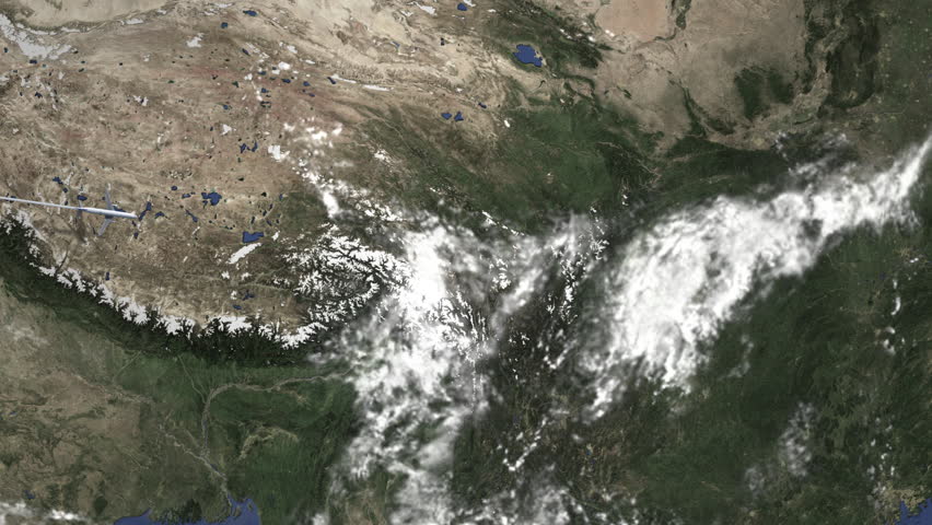 Commercial airplane flying to Chengdu, China from west. Intro 3D animation