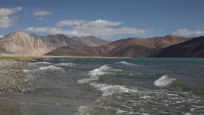 Bank of Pangong Lake with surrounding landscape, Ladakh, Jammu and Kashmir, India