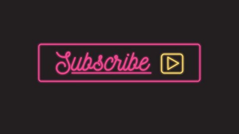 Subscribe sign neon animation. Glowing pink and yellow neon button. Neon retro signboard for followers