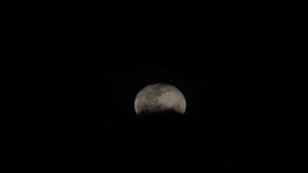 Bright moon on black background rising up in the sky at Phuket town on November 25,2018 at 2124 pm fully obscure by dark cloud ,4K video.
Moon light is blocked out by rain cloud ,time lapse.