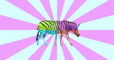 Motion minimal design. Unicorn zebra in abstraction. Ideal for night clubs screens. Stock-video