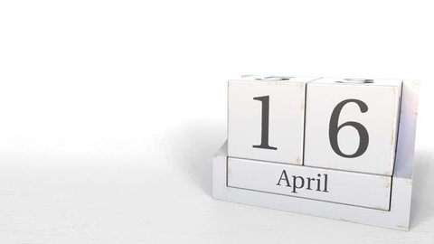 April 16 date on wood bricks calendar. 3D animation