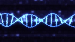 DNA spiral molecule rotating on digital interference noise glitched screen animation background new quality beautiful natural health cool nice stock video footage
