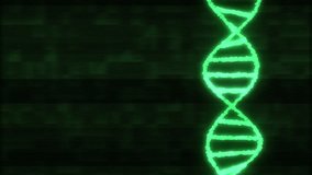 DNA spiral molecule rotating on digital interference noise glitched screen animation background new quality beautiful natural health cool nice stock video footage